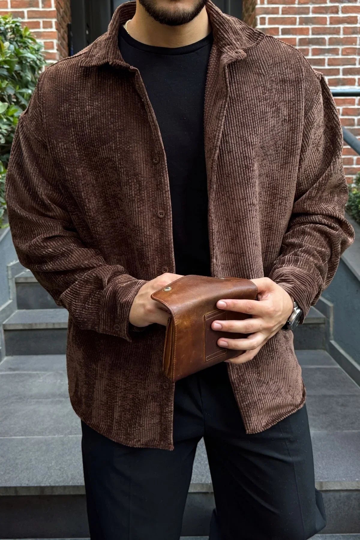 Yotau Erkek Oversize Fit Kadife Uzun Kollu Gömlek Ceket - Livio Ferri