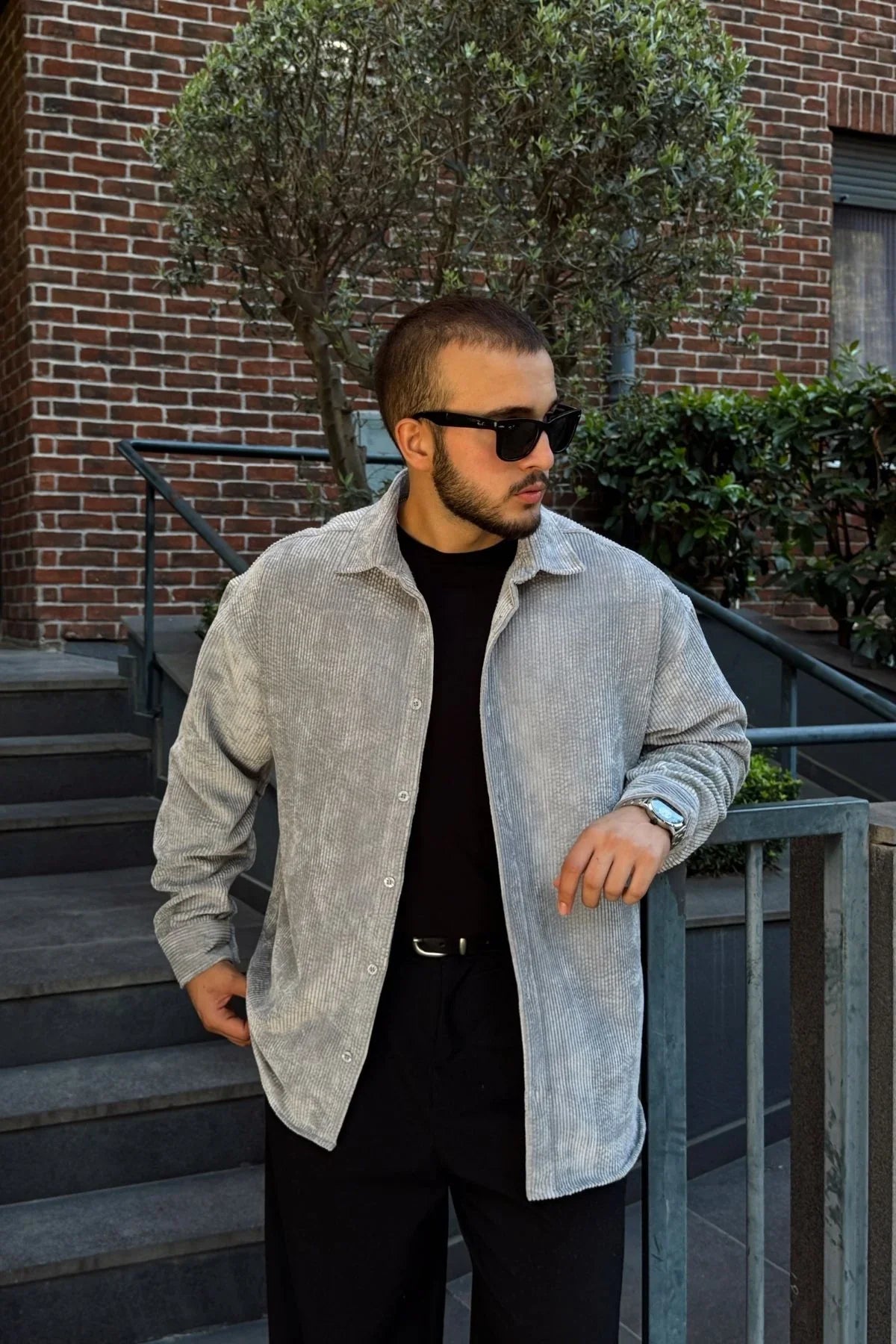 Yotau Erkek Oversize Fit Kadife Uzun Kollu Gömlek Ceket - Livio Ferri