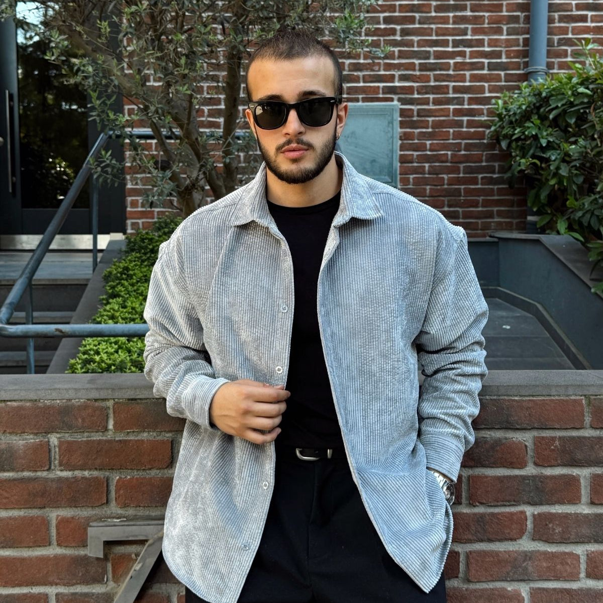 Yotau Erkek Oversize Fit Kadife Uzun Kollu Gömlek Ceket