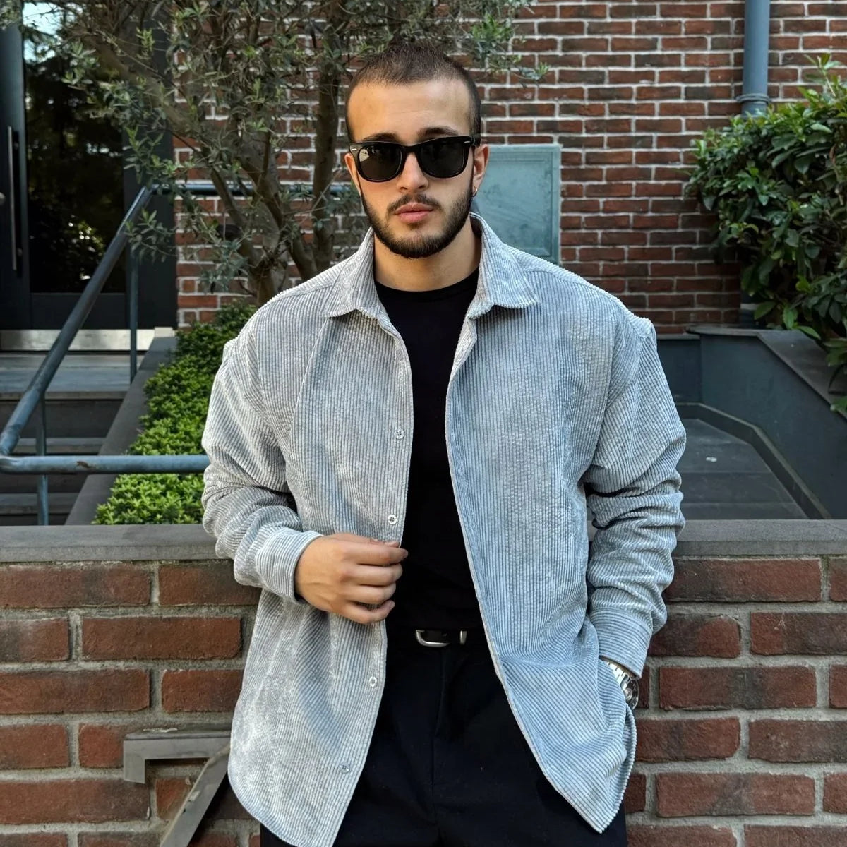 Yotau Erkek Oversize Fit Kadife Uzun Kollu Gömlek Ceket