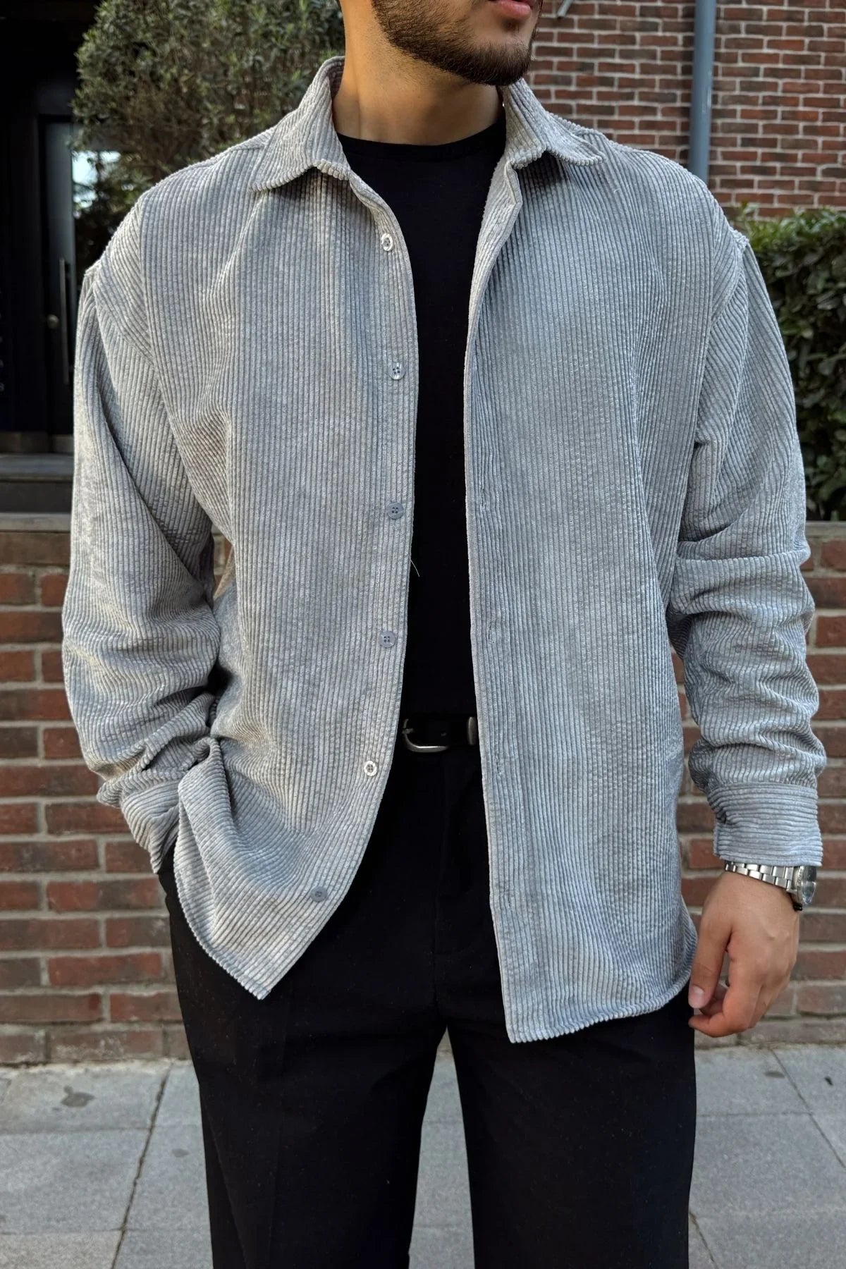 Yotau Erkek Oversize Fit Kadife Uzun Kollu Gömlek Ceket - Livio Ferri