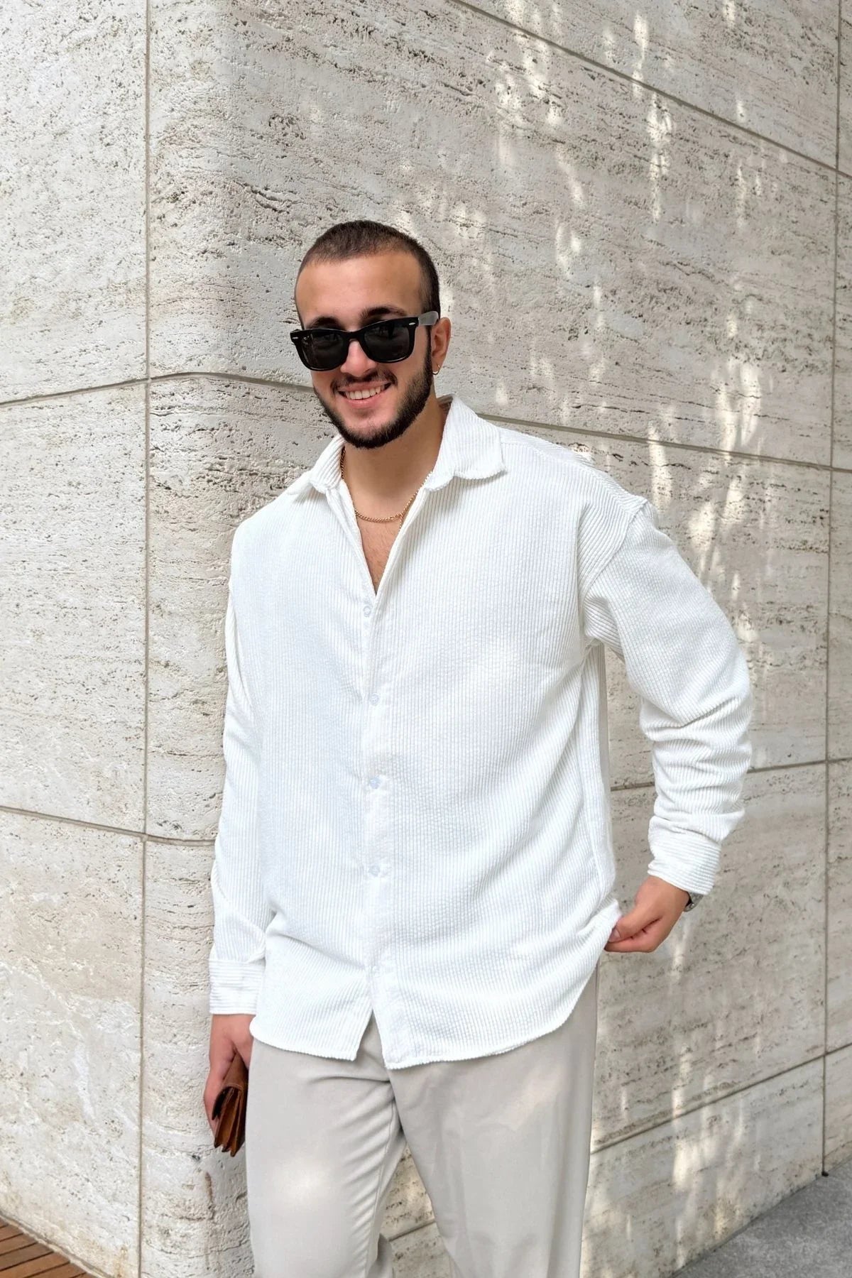 Yotau Erkek Oversize Fit Kadife Uzun Kollu Gömlek Ceket - Livio Ferri