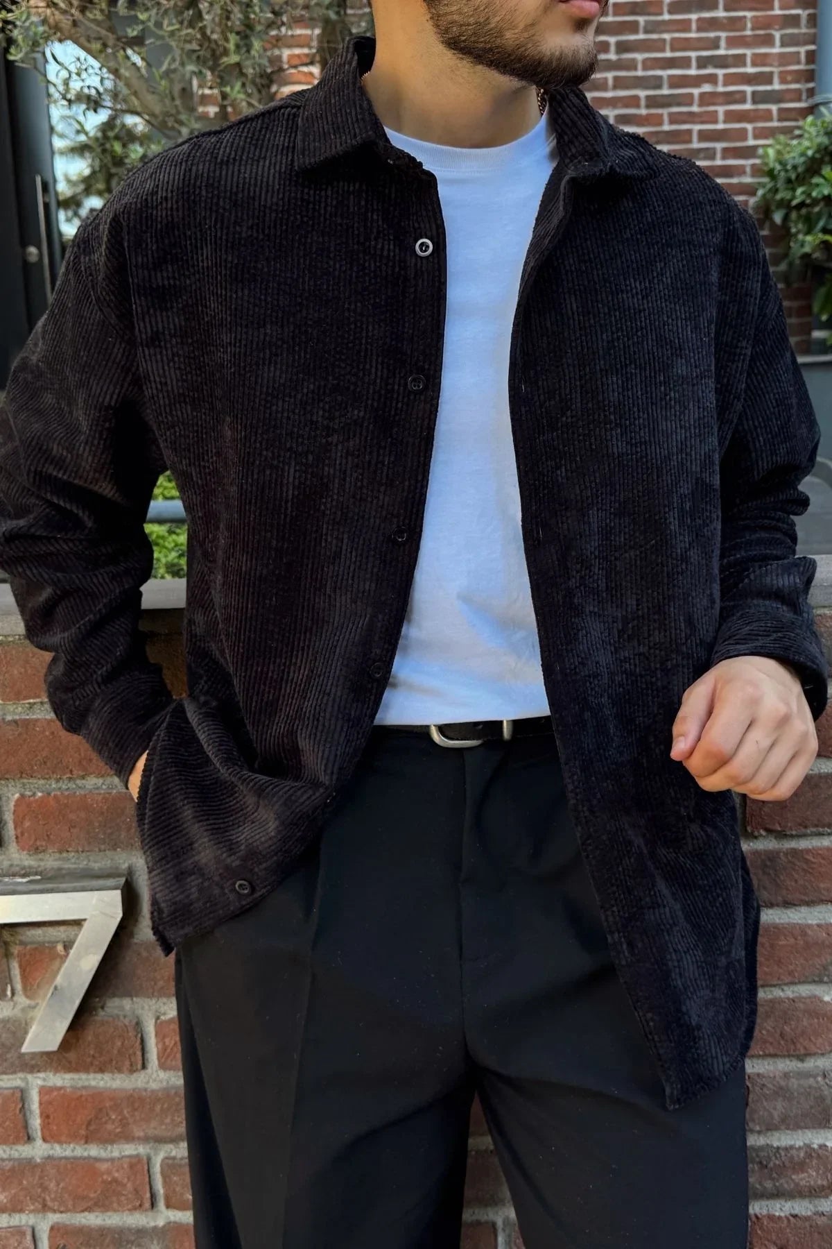 Yotau Erkek Oversize Fit Kadife Uzun Kollu Gömlek Ceket - Livio Ferri