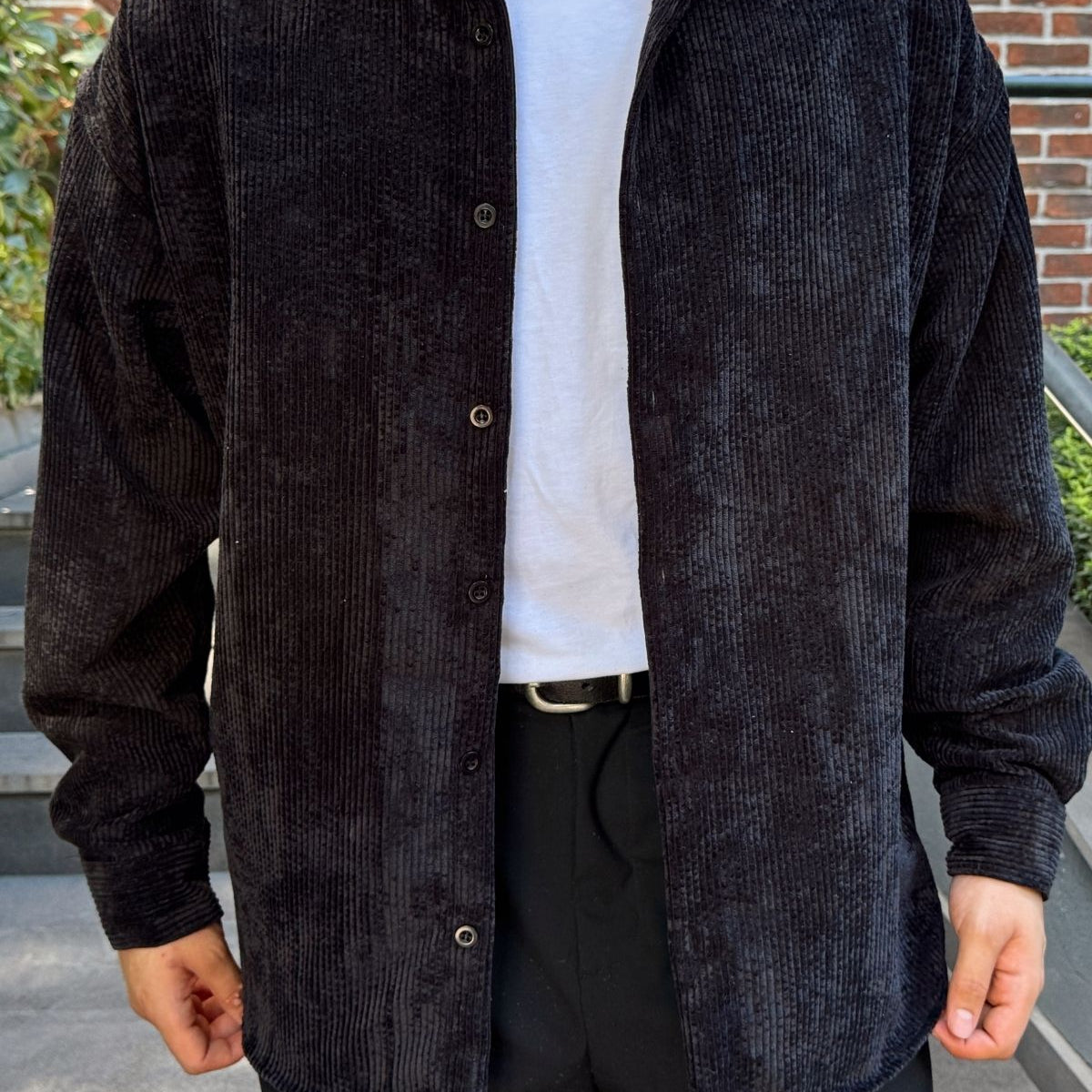 Yotau Erkek Oversize Fit Kadife Uzun Kollu Gömlek Ceket