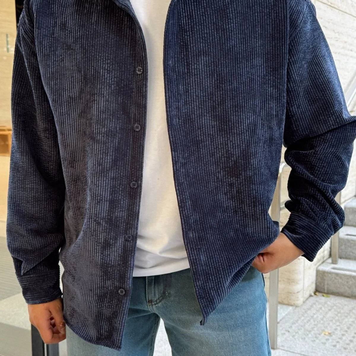 Yotau Erkek Oversize Fit Kadife Uzun Kollu Gömlek Ceket - Livio Ferri