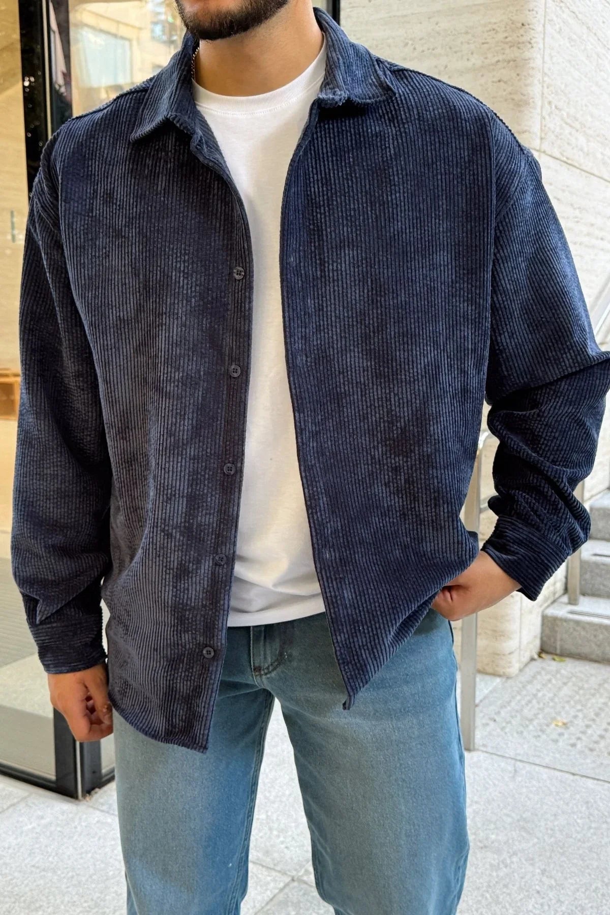 Yotau Erkek Oversize Fit Kadife Uzun Kollu Gömlek Ceket - Livio Ferri