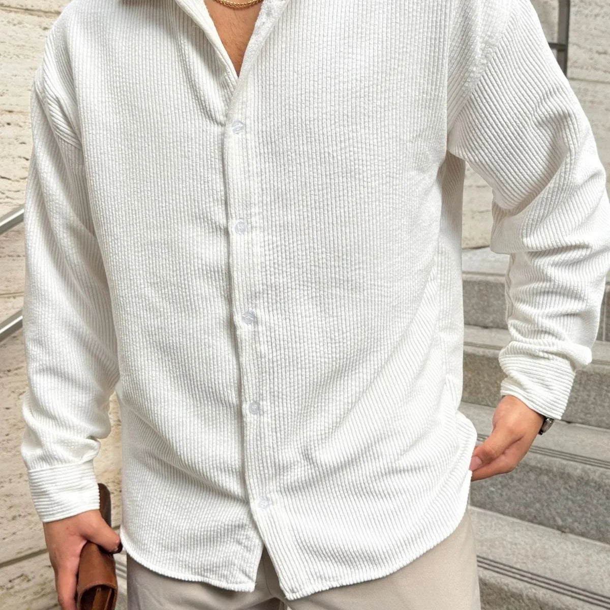 Yotau Erkek Oversize Fit Kadife Uzun Kollu Gömlek Ceket