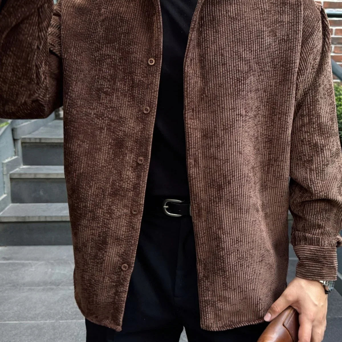 Yotau Erkek Oversize Fit Kadife Uzun Kollu Gömlek Ceket