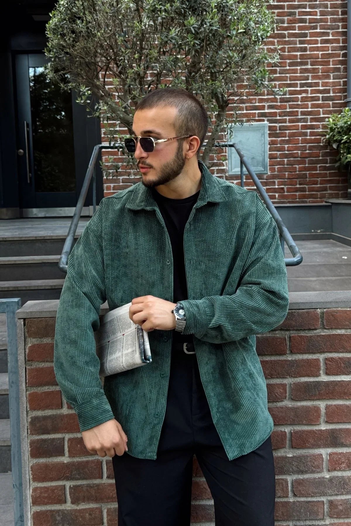 Yotau Erkek Oversize Fit Kadife Uzun Kollu Gömlek Ceket - Livio Ferri