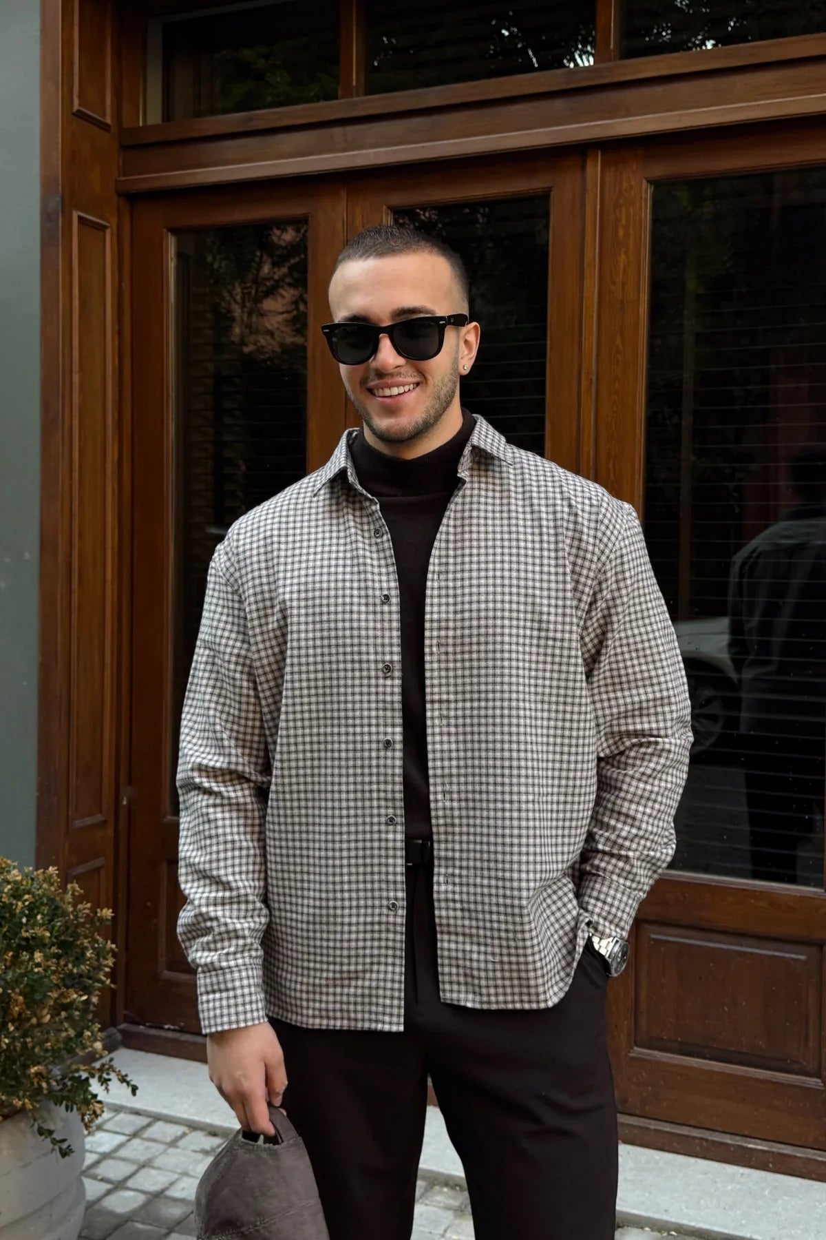 Yuan Oversize Fit %100 Pamuk Erkek Ekose Gömlek - Livio Ferri