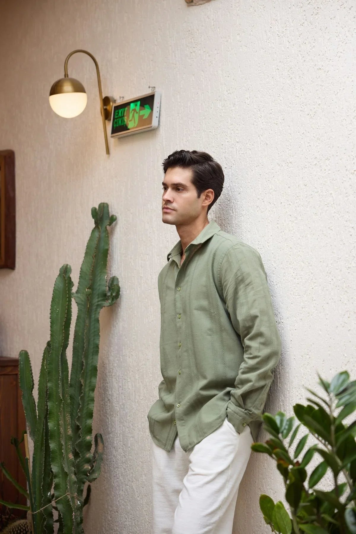 Yuji Kendinden Desenli Keten Görünümlü Pamuk Oversize Erkek Gömlek - Livio Ferri