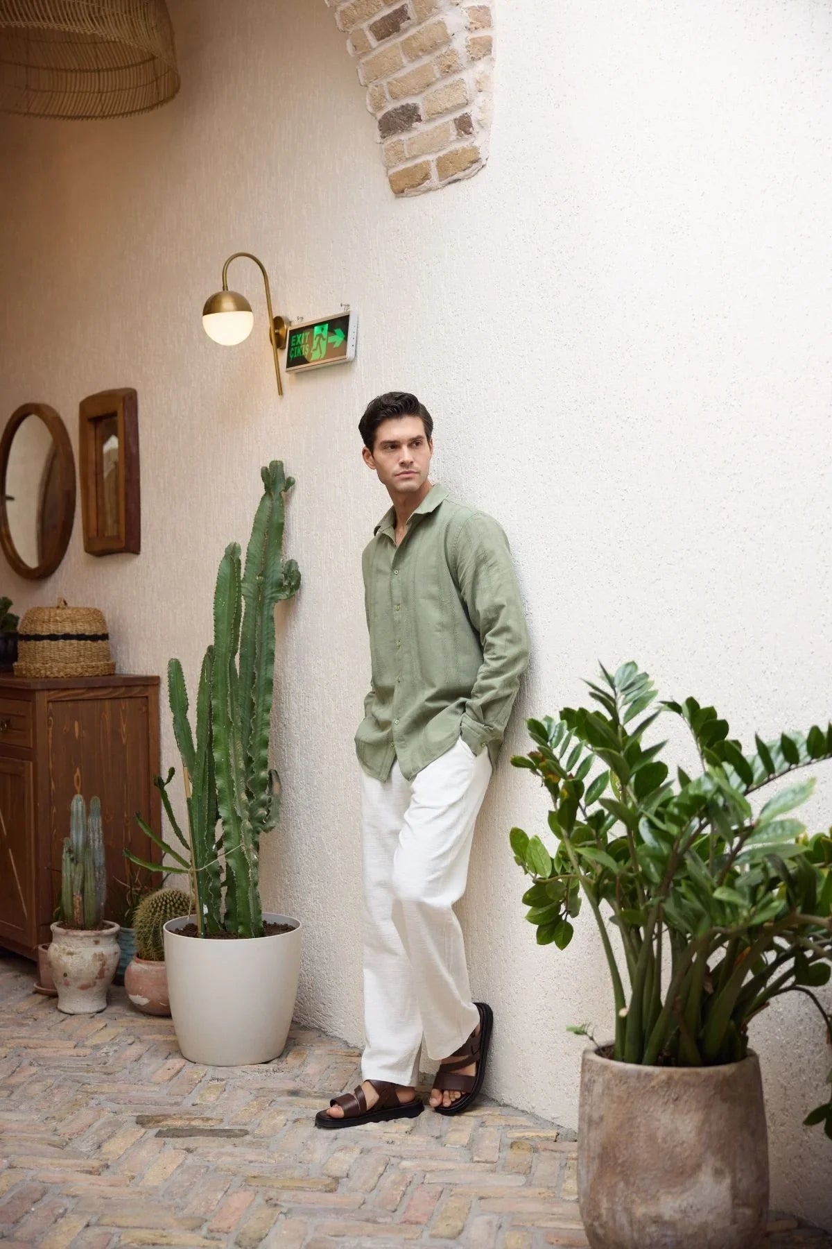 Yuji Kendinden Desenli Keten Görünümlü Pamuk Oversize Erkek Gömlek - Livio Ferri