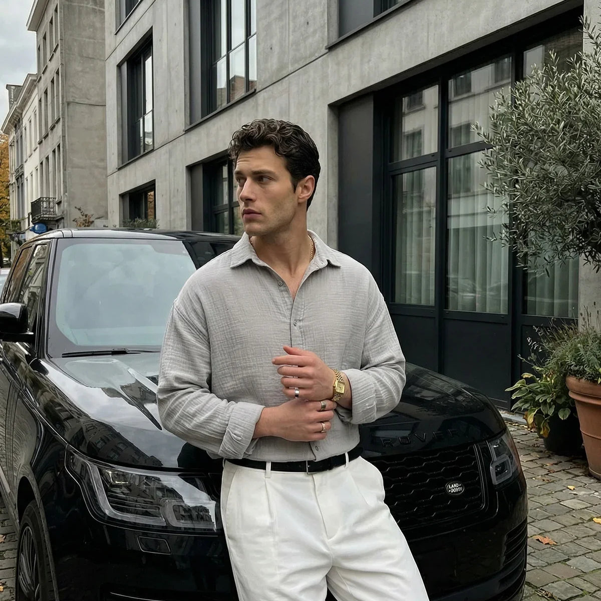 Yurin Erkek Premium Müslin %100 Pamuk Oversize Uzun Kollu Gömlek - Livio Ferri
