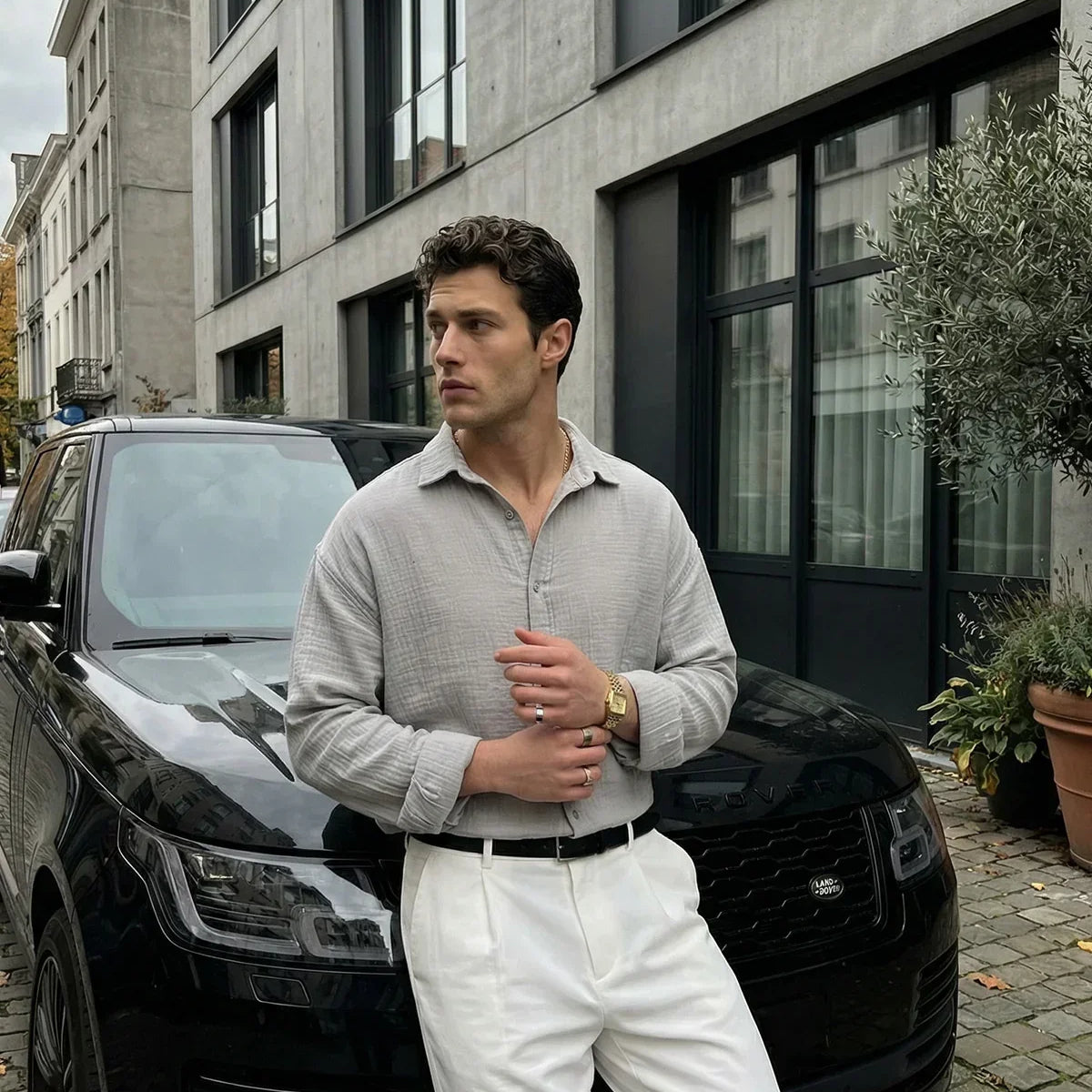 Yurin Erkek Premium Müslin %100 Pamuk Oversize Uzun Kollu Gömlek - Livio Ferri