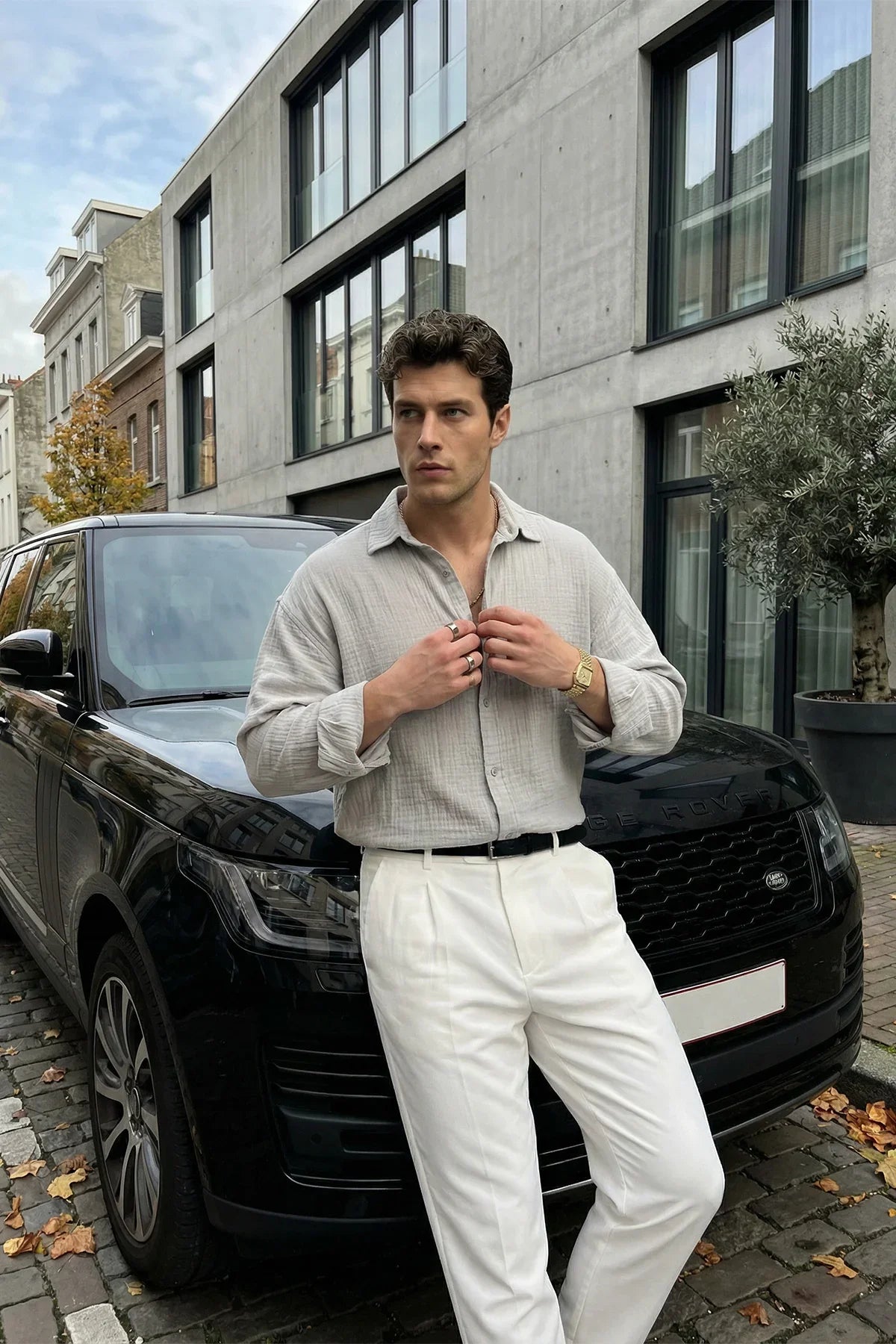 Yurin Erkek Premium Müslin %100 Pamuk Oversize Uzun Kollu Gömlek - Livio Ferri