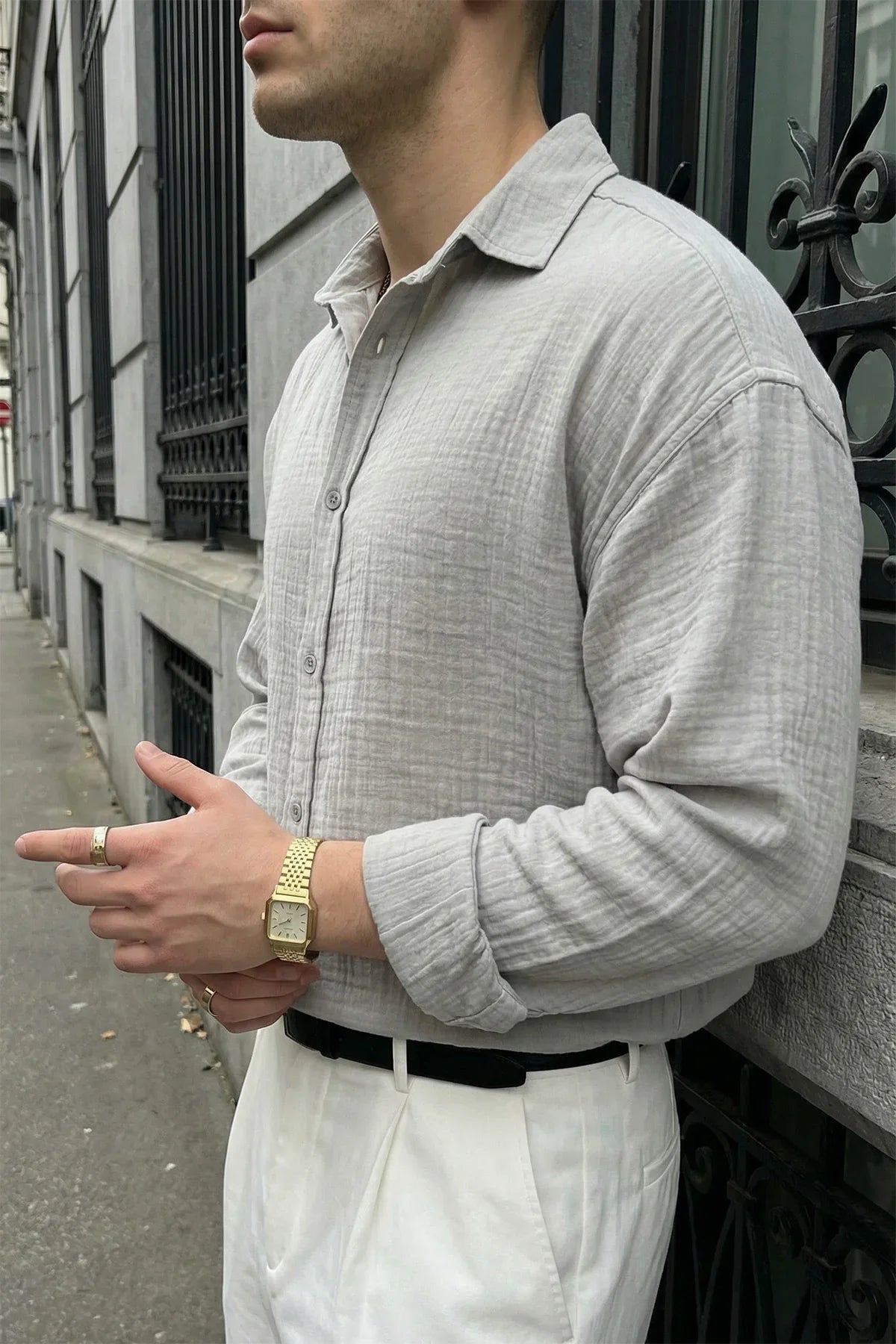 Yurin Erkek Premium Müslin %100 Pamuk Oversize Uzun Kollu Gömlek - Livio Ferri