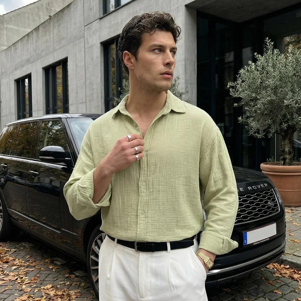 Yurin Erkek Premium Müslin %100 Pamuk Oversize Uzun Kollu Gömlek - Livio Ferri