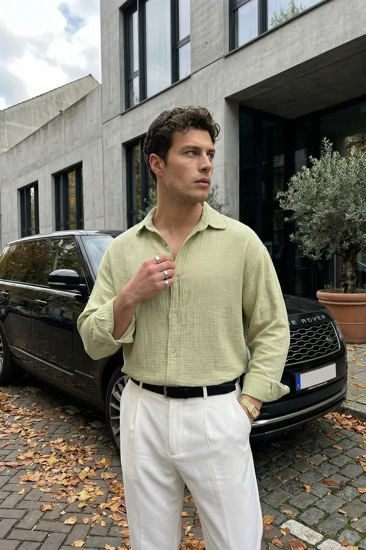 Yurin Erkek Premium Müslin %100 Pamuk Oversize Uzun Kollu Gömlek - Livio Ferri
