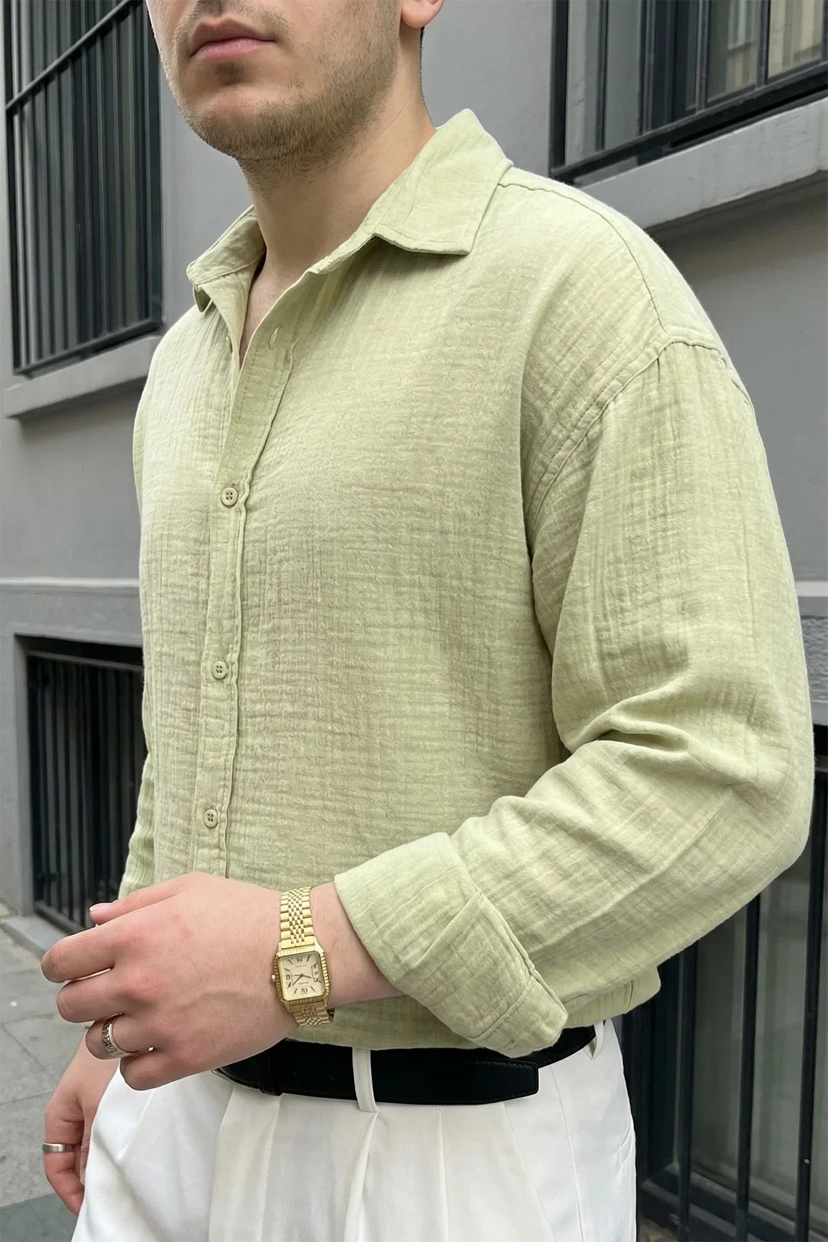 Yurin Erkek Premium Müslin %100 Pamuk Oversize Uzun Kollu Gömlek - Livio Ferri
