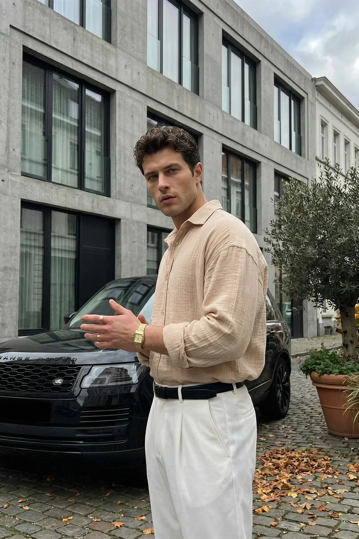 Yurin Erkek Premium Müslin %100 Pamuk Oversize Uzun Kollu Gömlek - Livio Ferri