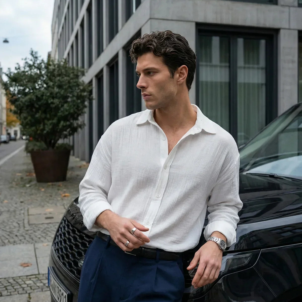 Yurin Erkek Premium Müslin %100 Pamuk Oversize Uzun Kollu Gömlek - Livio Ferri