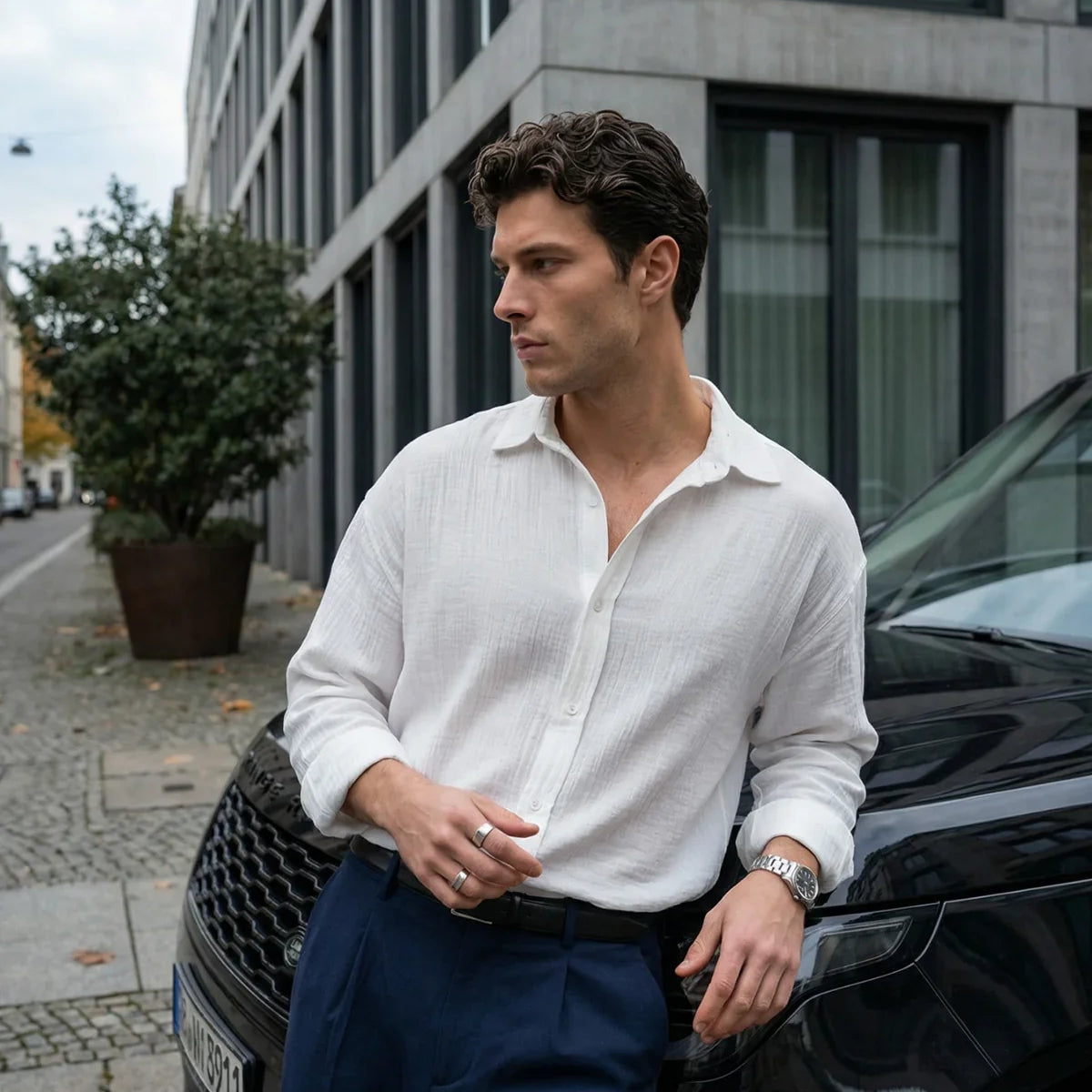Yurin Erkek Premium Müslin %100 Pamuk Oversize Uzun Kollu Gömlek
