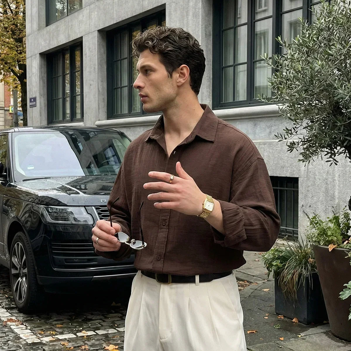 Yurin Erkek Premium Müslin %100 Pamuk Oversize Uzun Kollu Gömlek - Livio Ferri