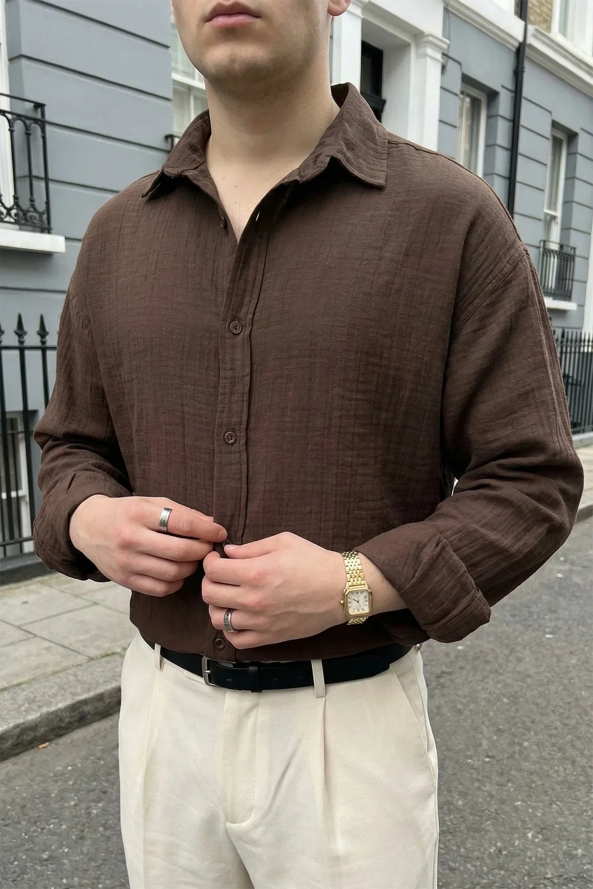 Yurin Erkek Premium Müslin %100 Pamuk Oversize Uzun Kollu Gömlek - Livio Ferri
