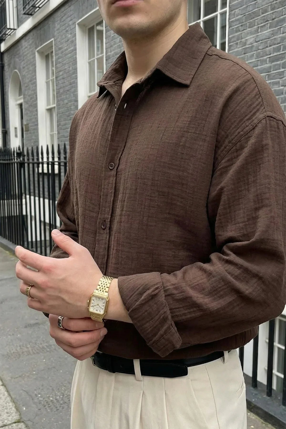 Yurin Erkek Premium Müslin %100 Pamuk Oversize Uzun Kollu Gömlek - Livio Ferri