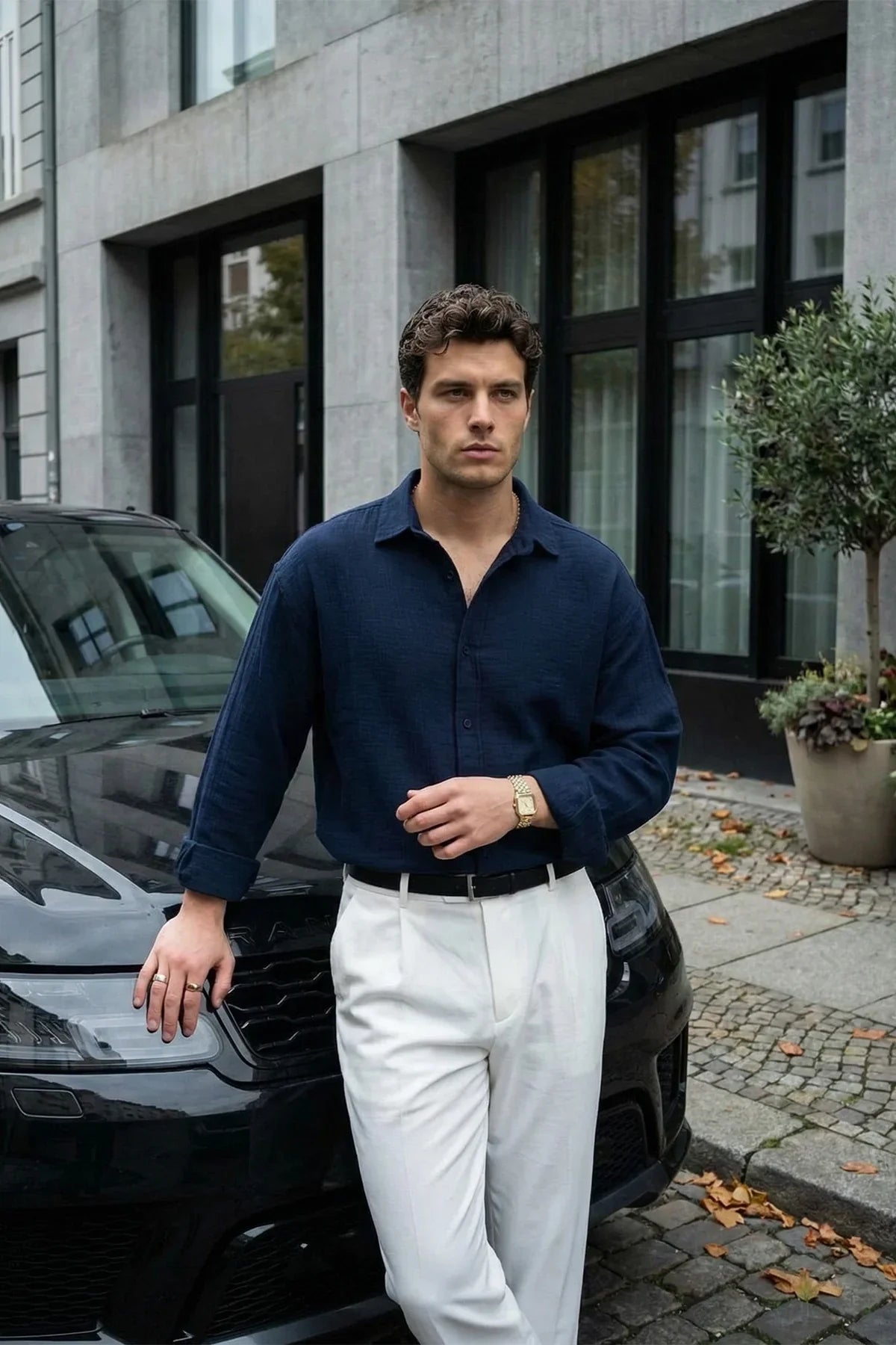 Yurin Erkek Premium Müslin %100 Pamuk Oversize Uzun Kollu Gömlek - Livio Ferri