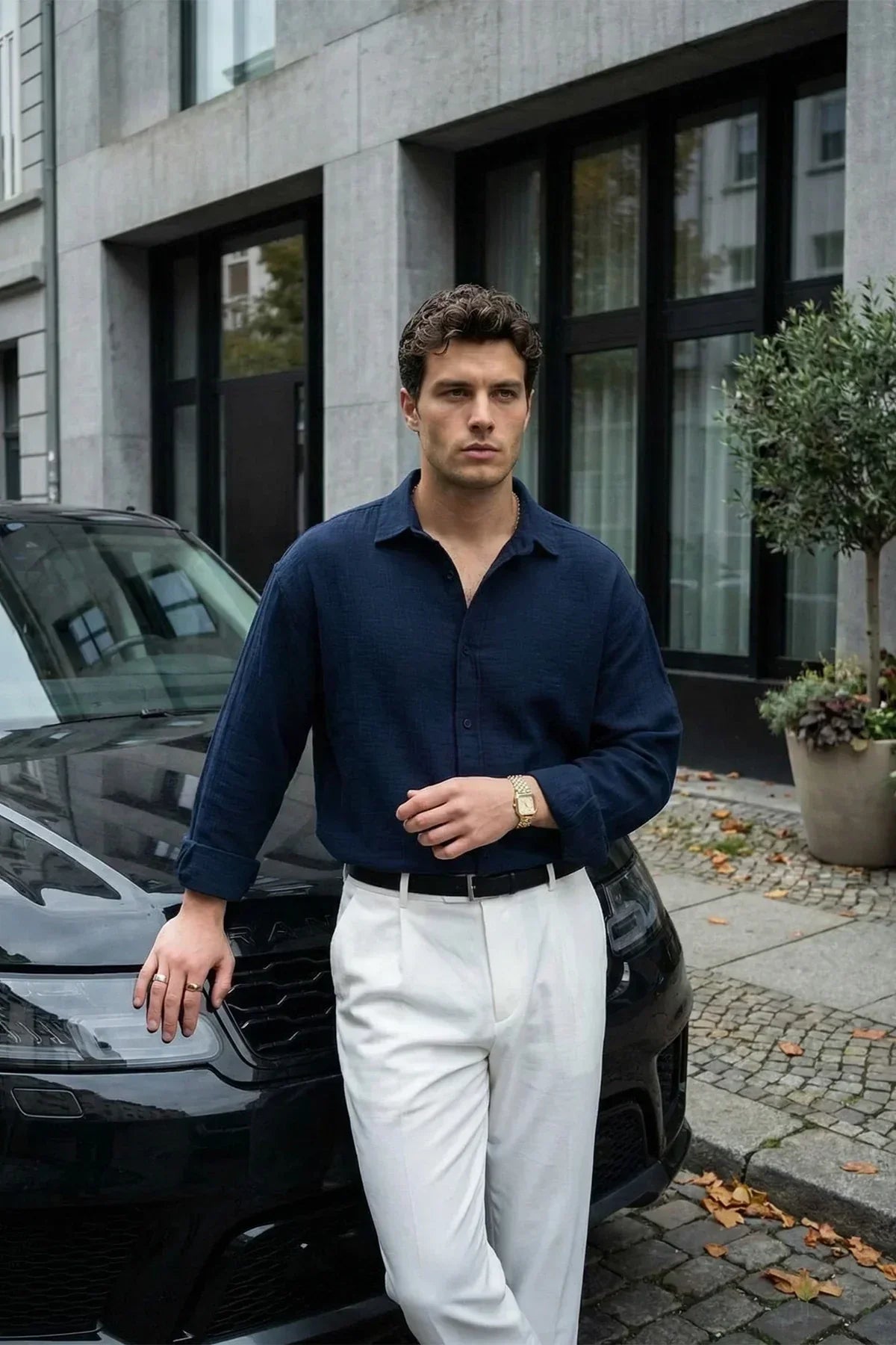 Yurin Erkek Premium Müslin %100 Pamuk Oversize Uzun Kollu Gömlek - Livio Ferri