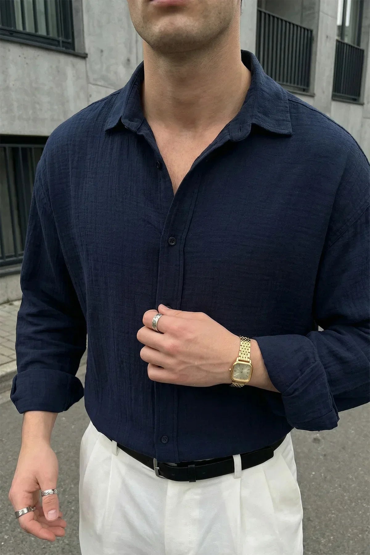 Yurin Erkek Premium Müslin %100 Pamuk Oversize Uzun Kollu Gömlek - Livio Ferri