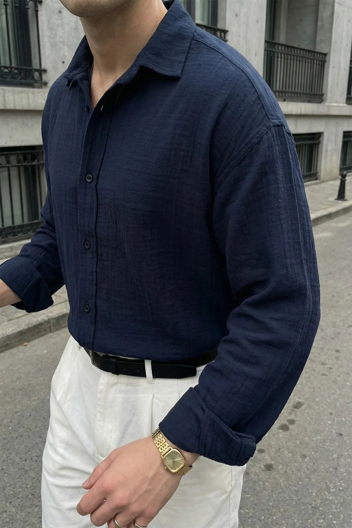 Yurin Erkek Premium Müslin %100 Pamuk Oversize Uzun Kollu Gömlek - Livio Ferri