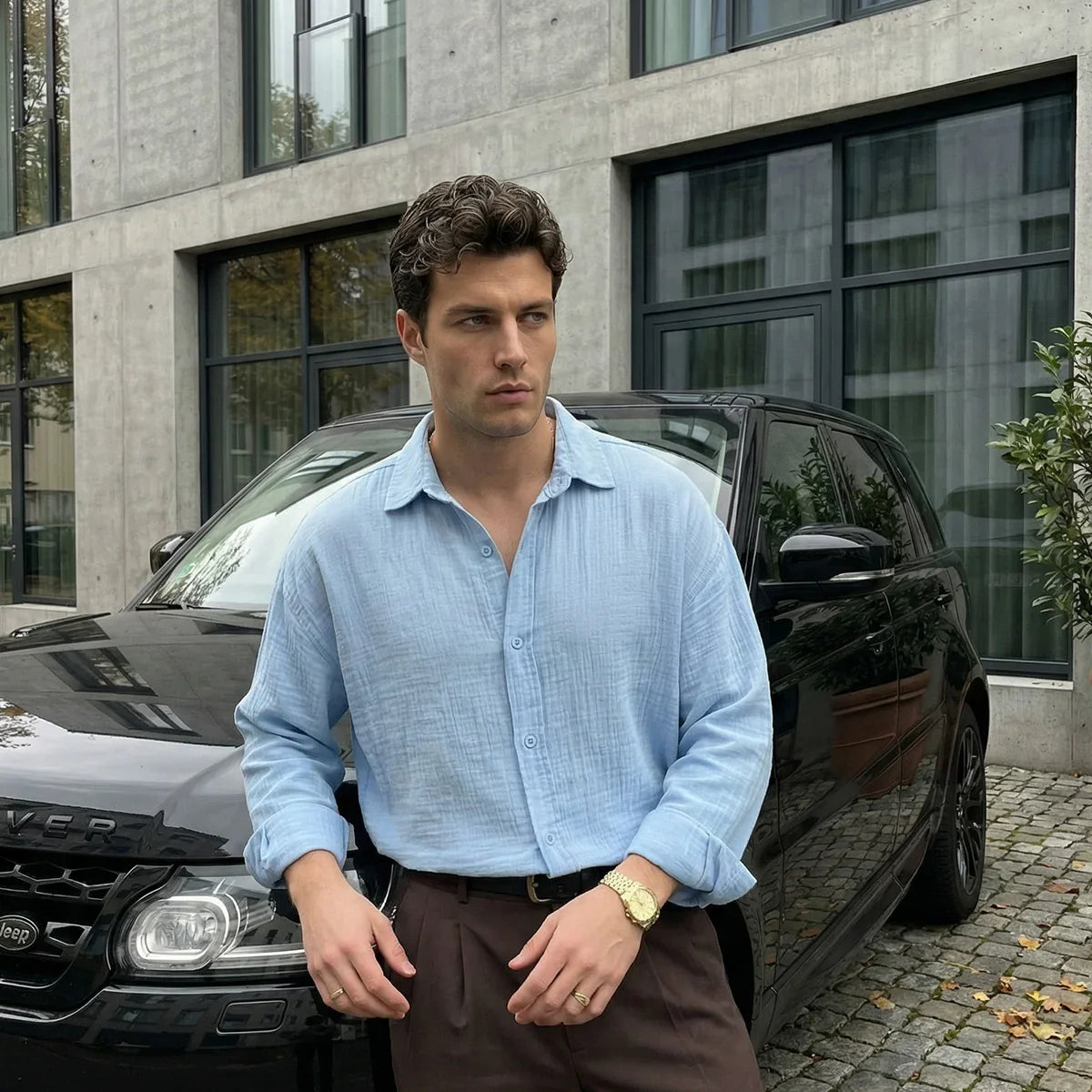 Yurin Erkek Premium Müslin %100 Pamuk Oversize Uzun Kollu Gömlek