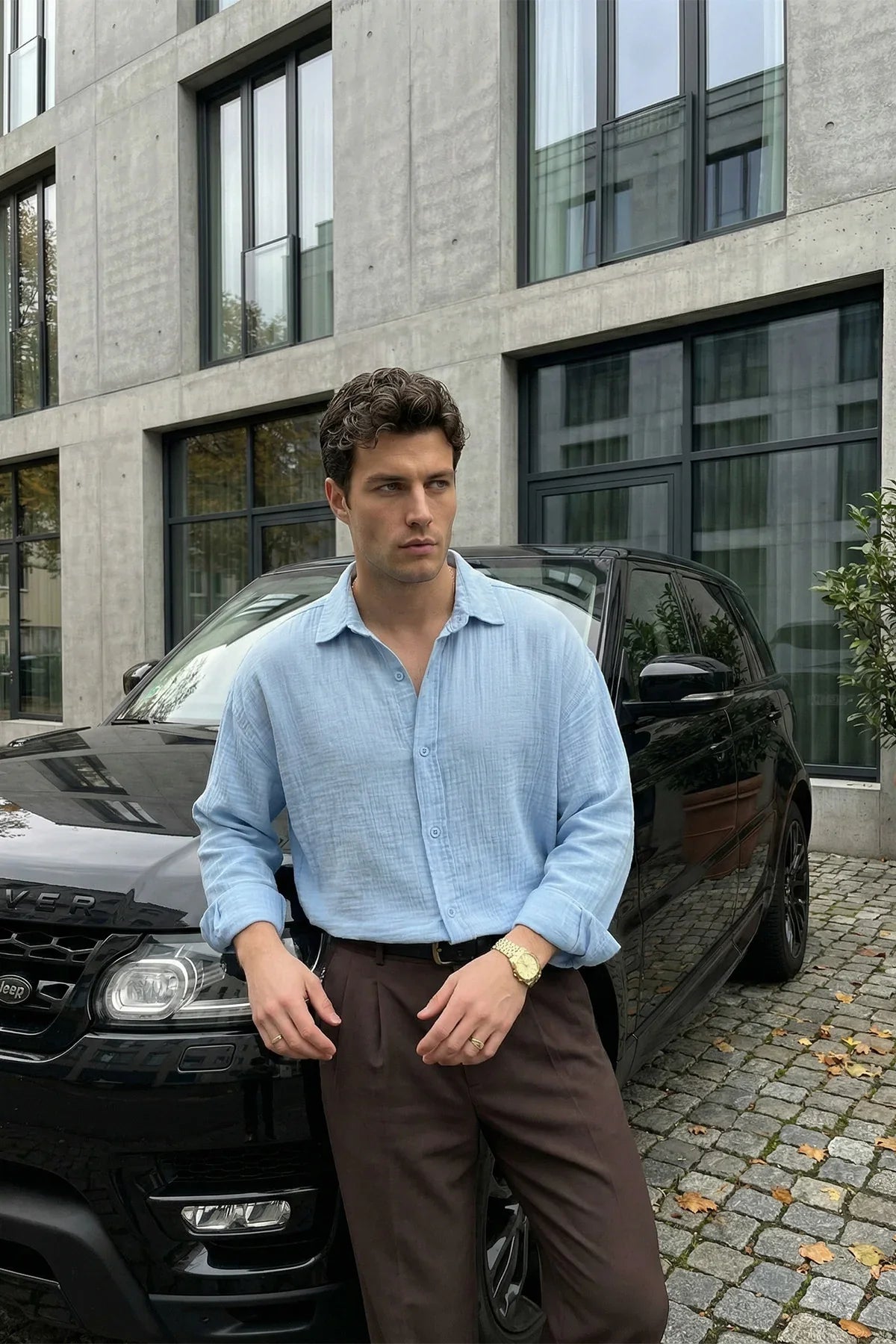 Yurin Erkek Premium Müslin %100 Pamuk Oversize Uzun Kollu Gömlek - Livio Ferri