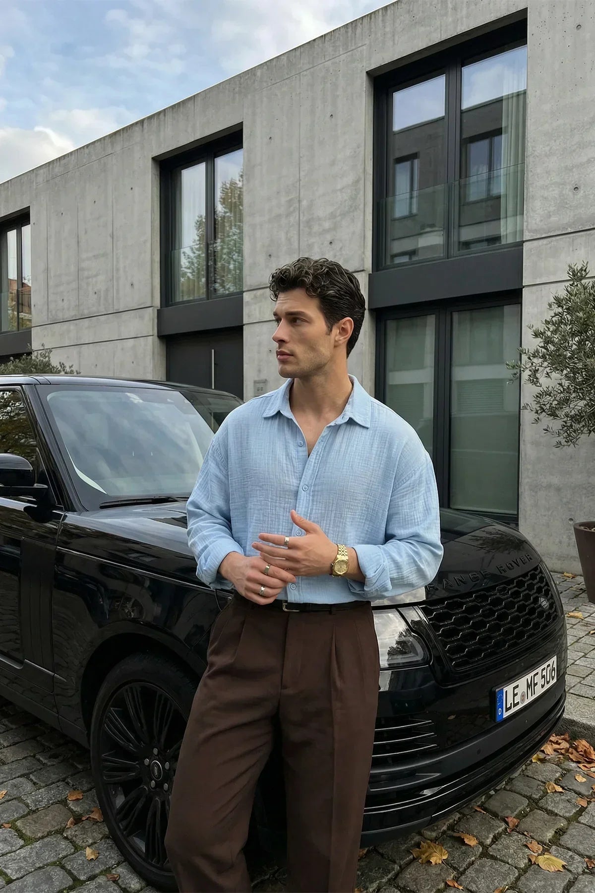 Yurin Erkek Premium Müslin %100 Pamuk Oversize Uzun Kollu Gömlek - Livio Ferri