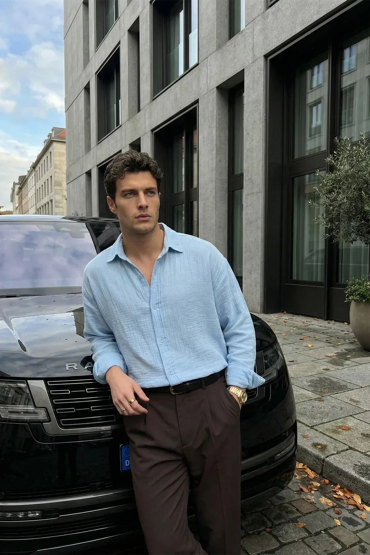 Yurin Erkek Premium Müslin %100 Pamuk Oversize Uzun Kollu Gömlek - Livio Ferri