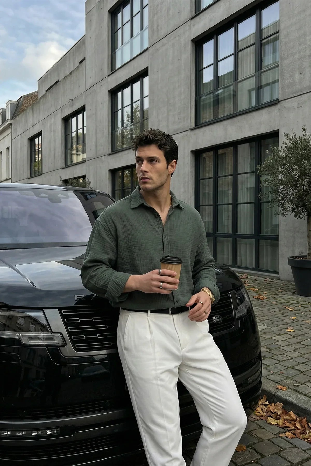 Yurin Erkek Premium Müslin %100 Pamuk Oversize Uzun Kollu Gömlek - Livio Ferri