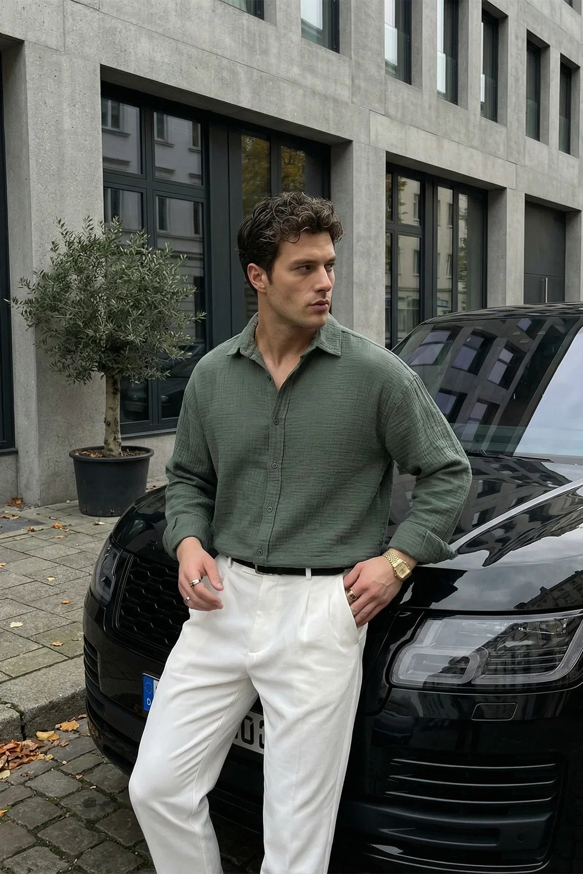 Yurin Erkek Premium Müslin %100 Pamuk Oversize Uzun Kollu Gömlek - Livio Ferri