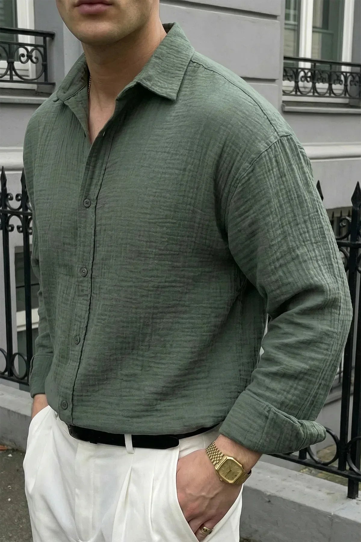 Yurin Erkek Premium Müslin %100 Pamuk Oversize Uzun Kollu Gömlek - Livio Ferri