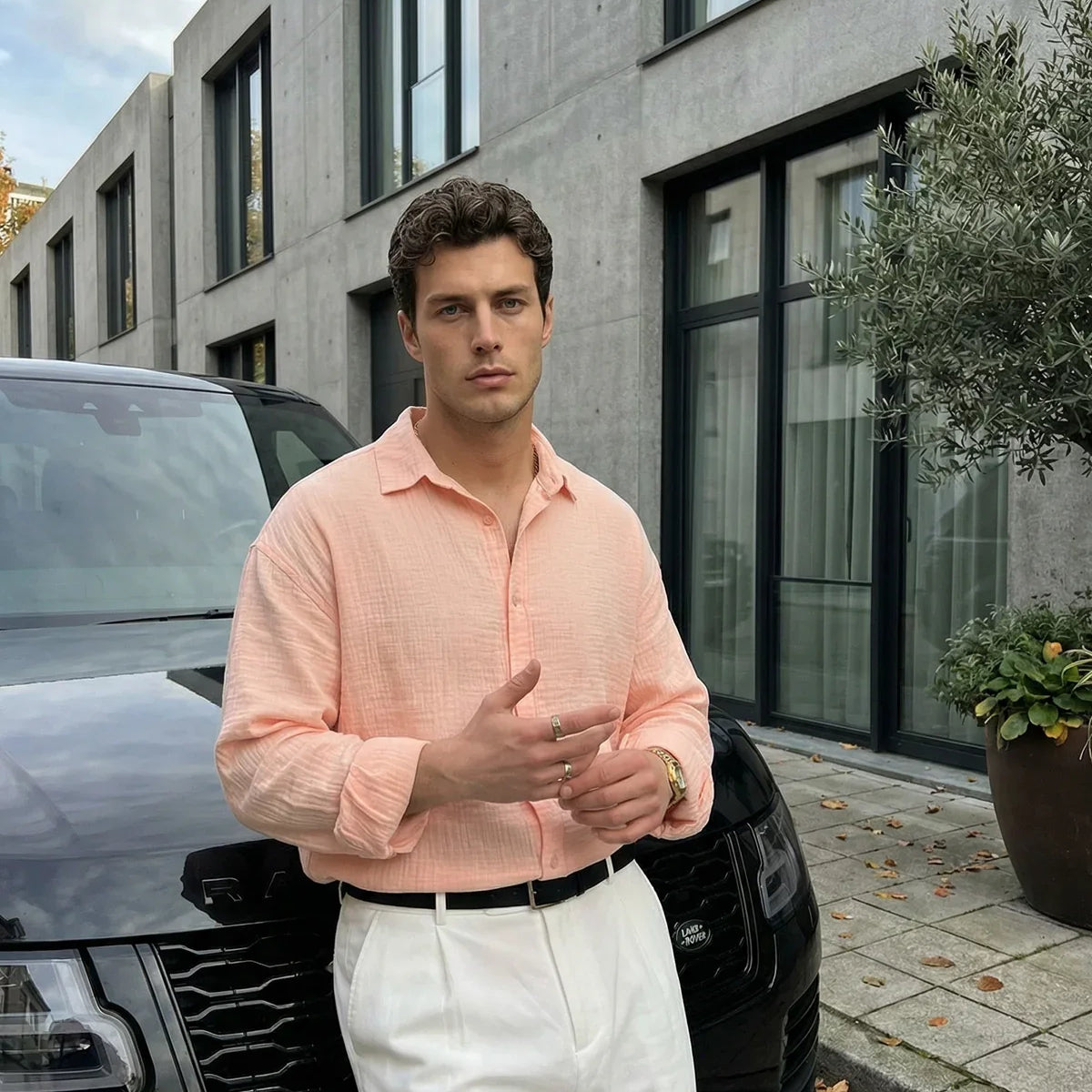 Yurin Erkek Premium Müslin %100 Pamuk Oversize Uzun Kollu Gömlek - Livio Ferri