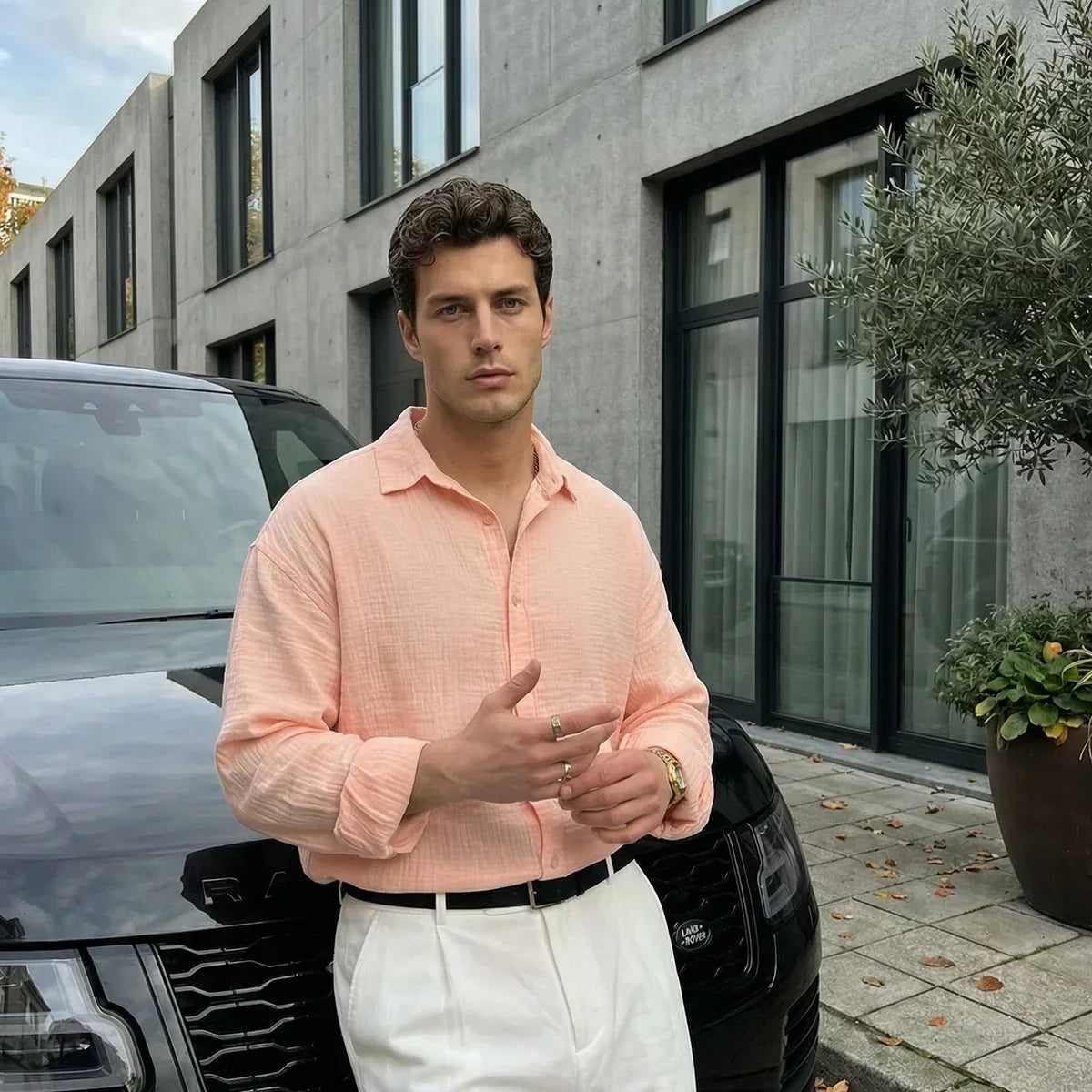 Yurin Erkek Premium Müslin %100 Pamuk Oversize Uzun Kollu Gömlek - Livio Ferri
