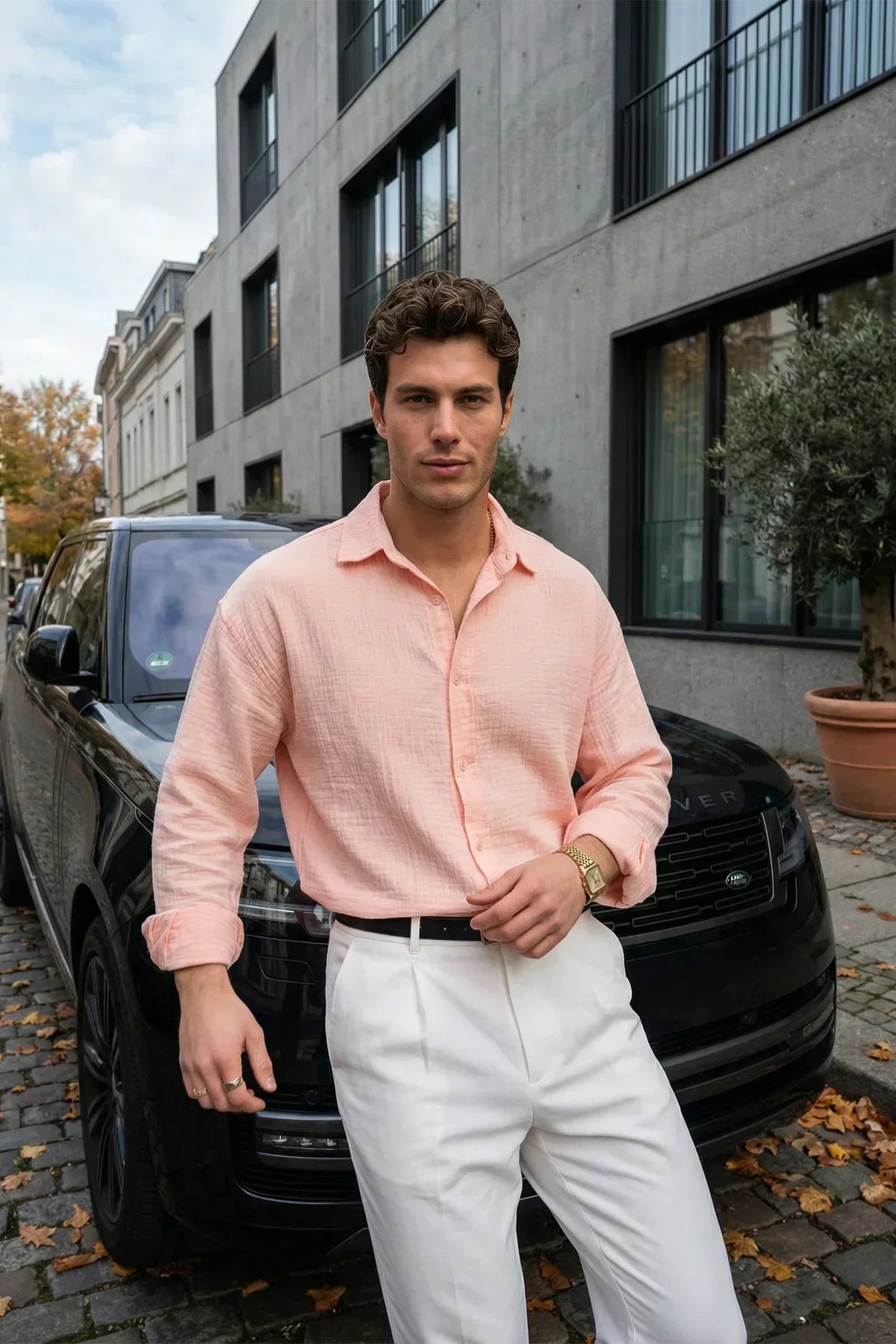 Yurin Erkek Premium Müslin %100 Pamuk Oversize Uzun Kollu Gömlek - Livio Ferri