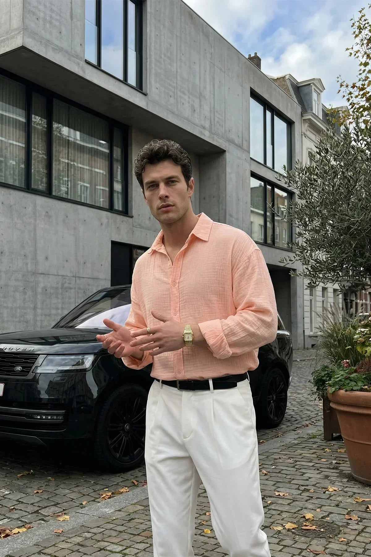 Yurin Erkek Premium Müslin %100 Pamuk Oversize Uzun Kollu Gömlek - Livio Ferri