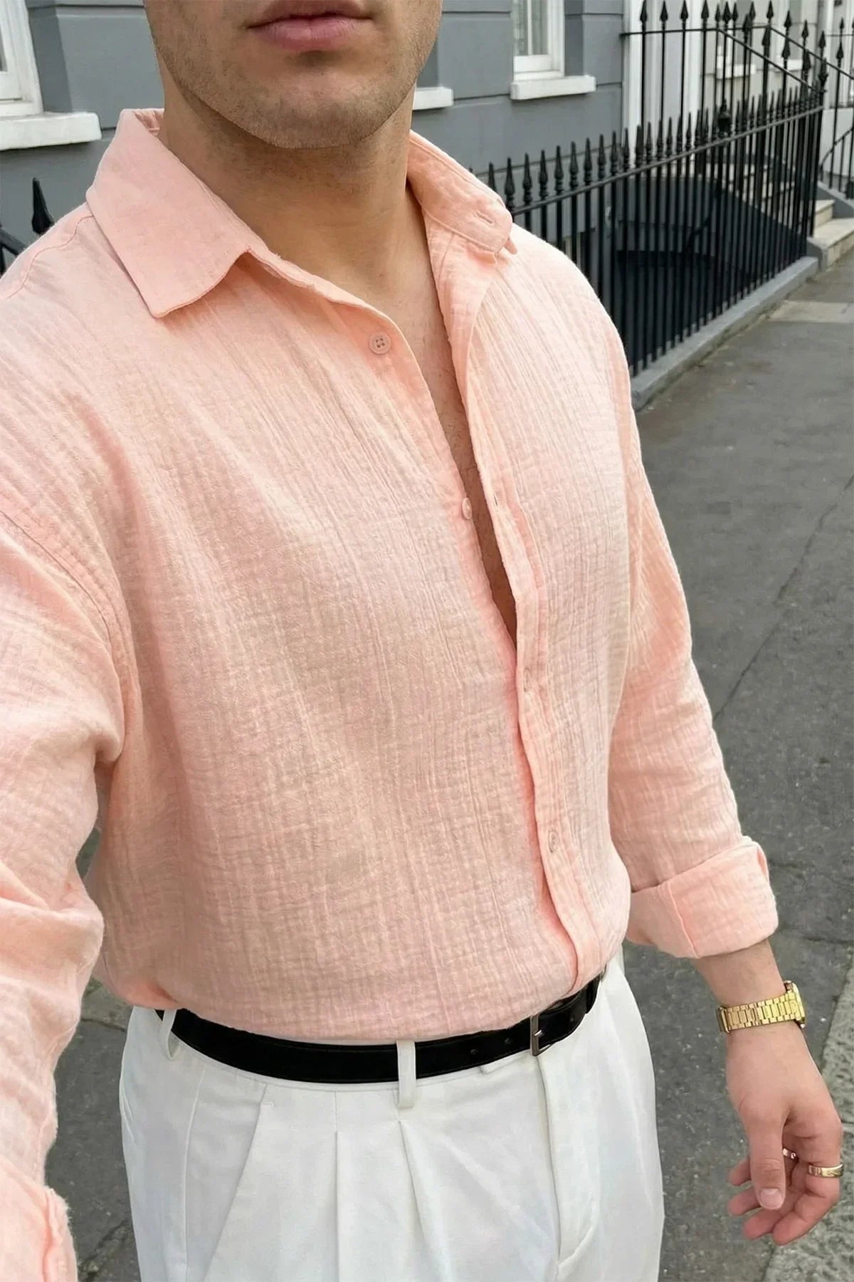 Yurin Erkek Premium Müslin %100 Pamuk Oversize Uzun Kollu Gömlek - Livio Ferri