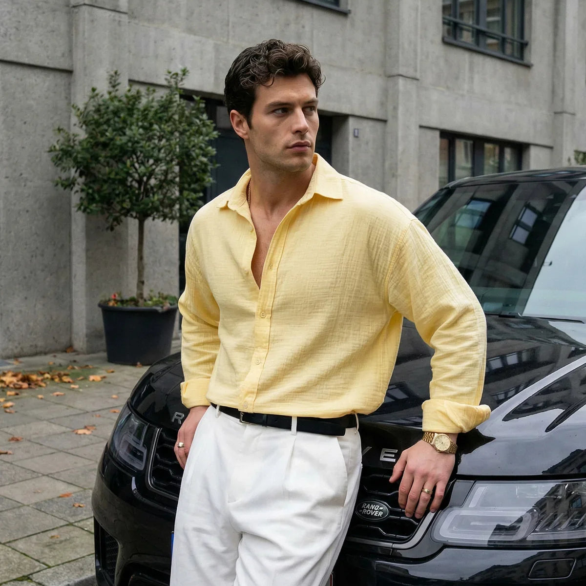 Yurin Erkek Premium Müslin %100 Pamuk Oversize Uzun Kollu Gömlek - Livio Ferri