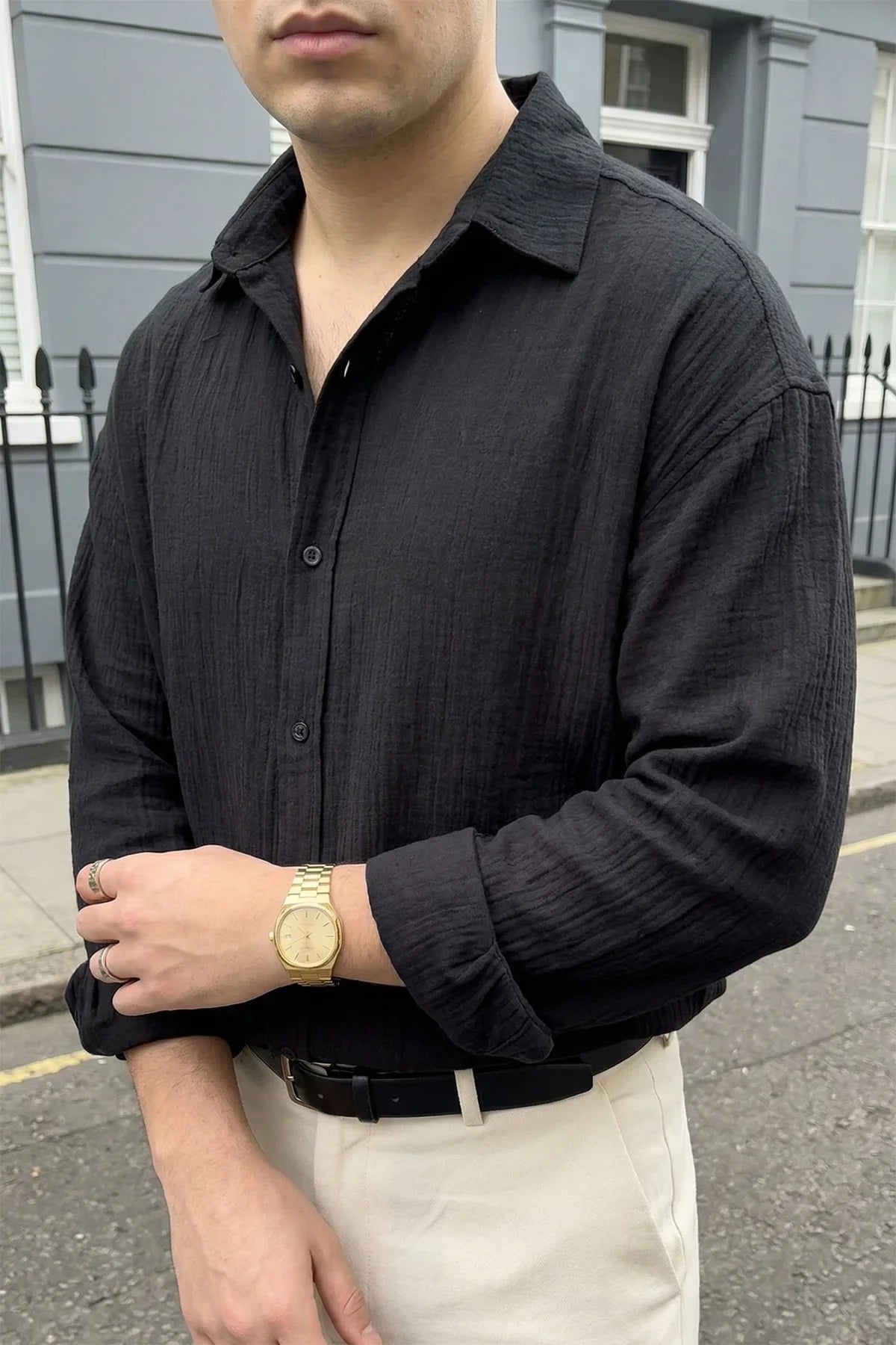 Yurin Erkek Premium Müslin %100 Pamuk Oversize Uzun Kollu Gömlek - Livio Ferri