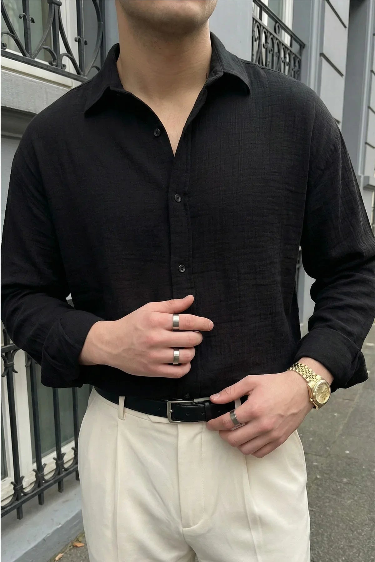 Yurin Erkek Premium Müslin %100 Pamuk Oversize Uzun Kollu Gömlek - Livio Ferri