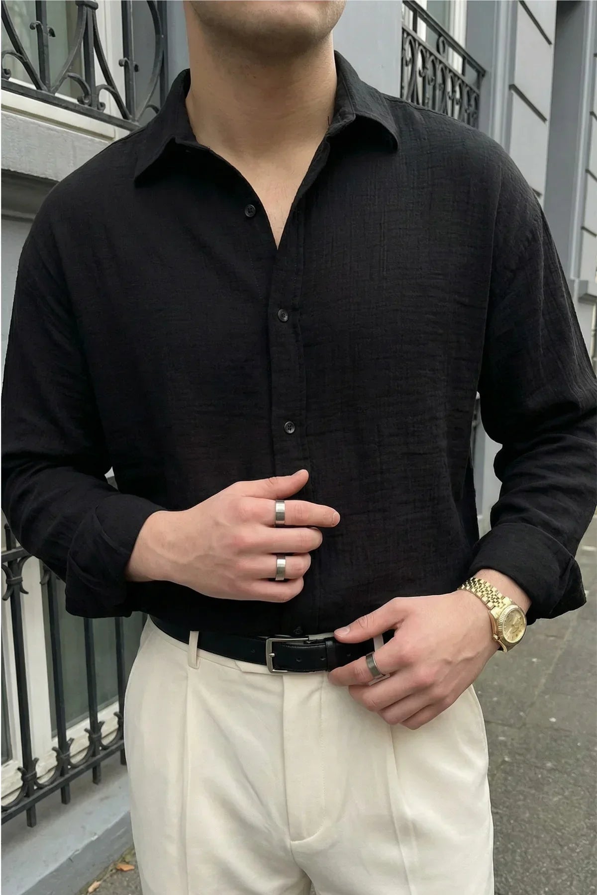 Yurin Erkek Premium Müslin %100 Pamuk Oversize Uzun Kollu Gömlek - Livio Ferri