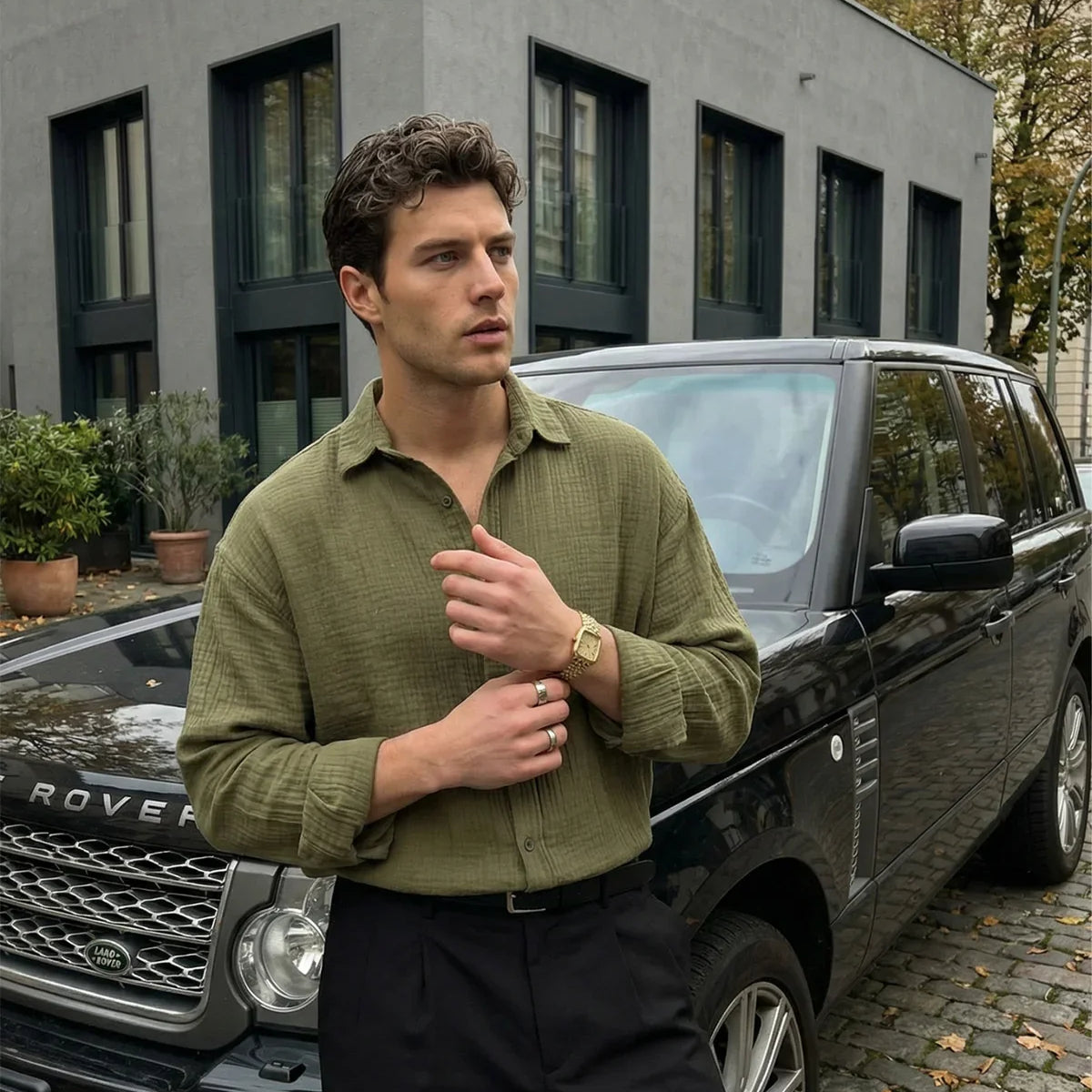 Yurin Erkek Premium Müslin %100 Pamuk Oversize Uzun Kollu Gömlek - Livio Ferri